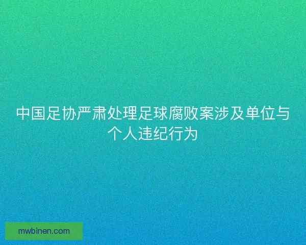中国足协严肃处理足球腐败案涉及单位与个人违纪行为 中国足协严肃处理足球腐败案涉及单位与个人违纪行为